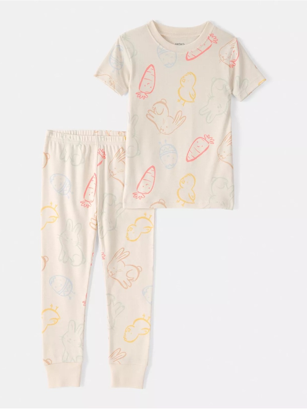 Carter's Cream Short-Sleeve Pajama Set with Pastel Bunny & Carrot Print - 2T